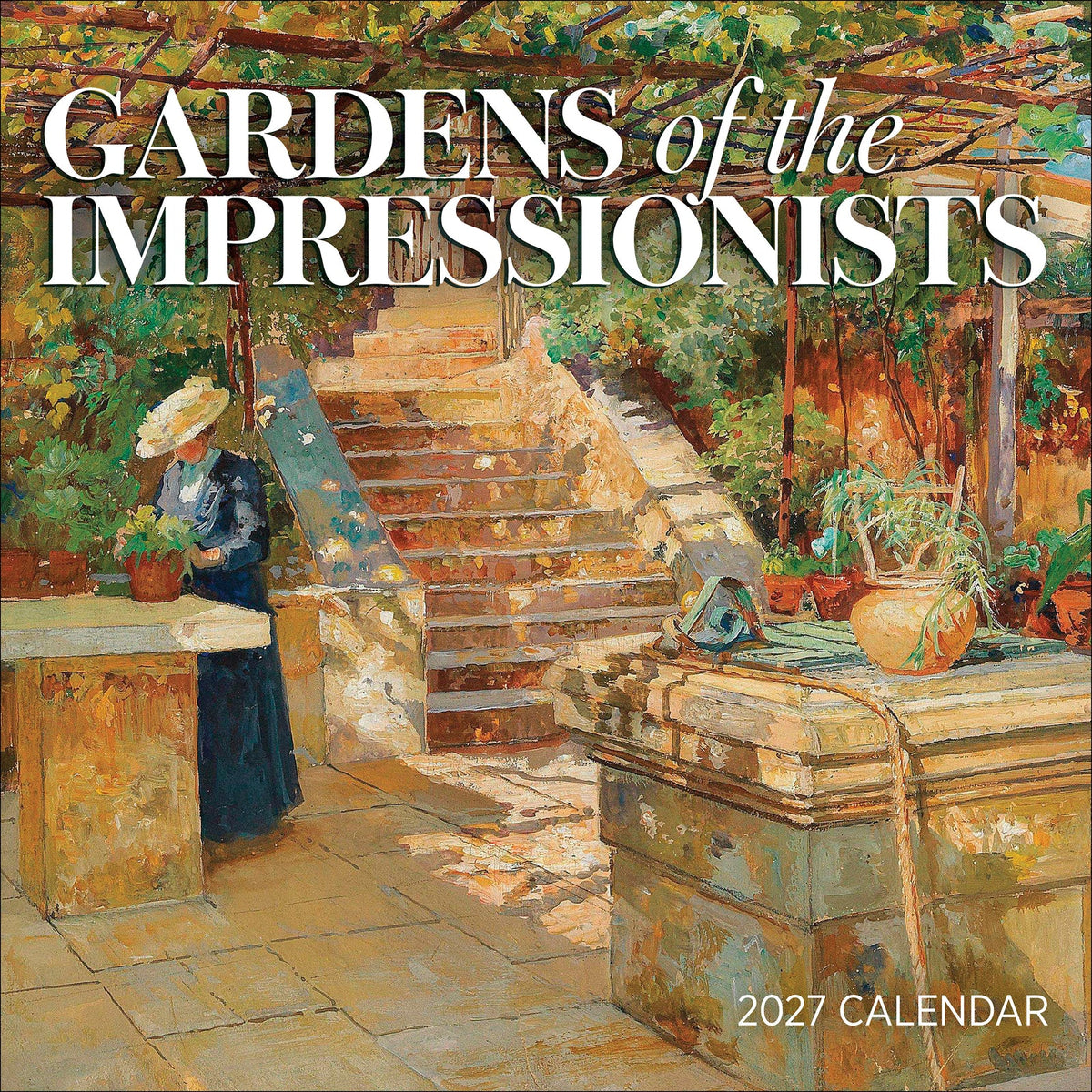 Gardens of the Impressionists 2027 calendar cover with a shaded garden terrace