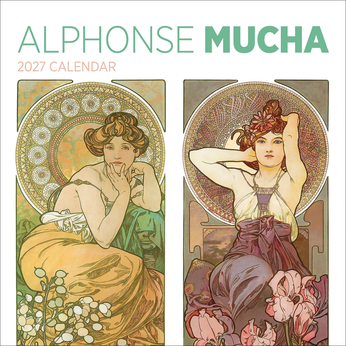 Alphonse Mucha 2027 calendar cover with decorative Art Nouveau illustration