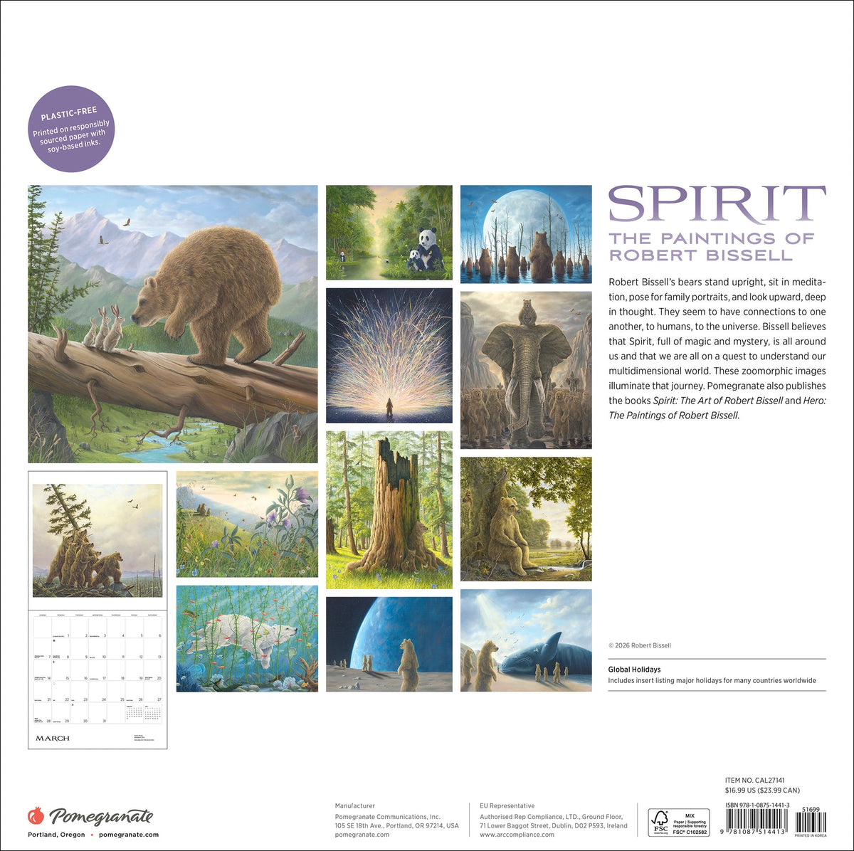 Spirit 2027 calendar back cover with artwork previews