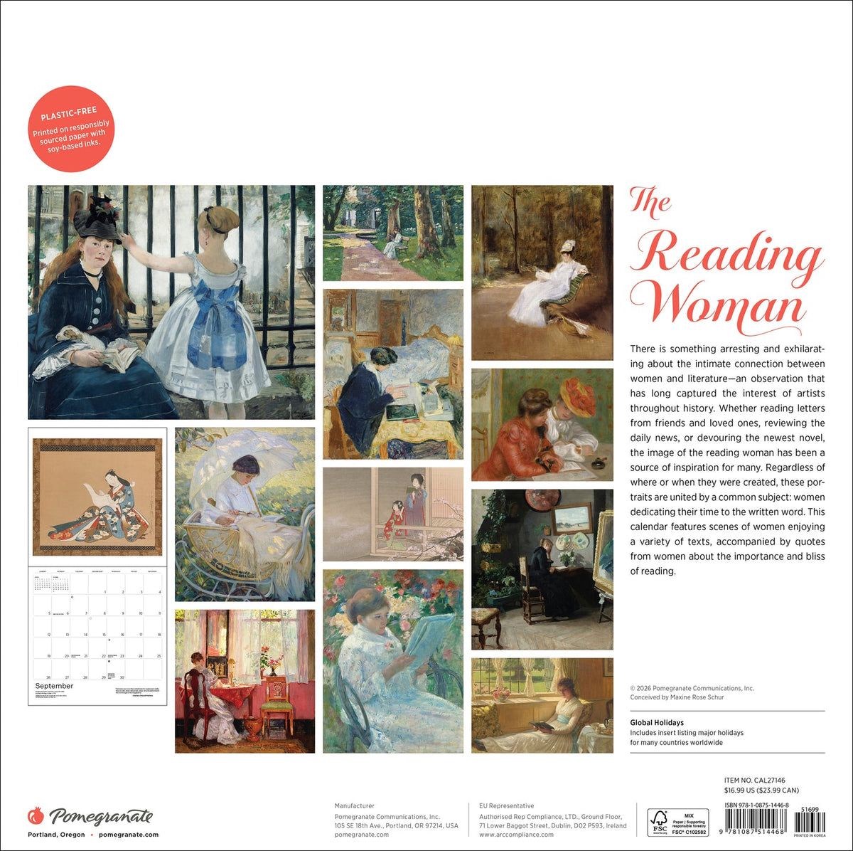 The Reading Woman 2027 calendar back cover with artwork previews