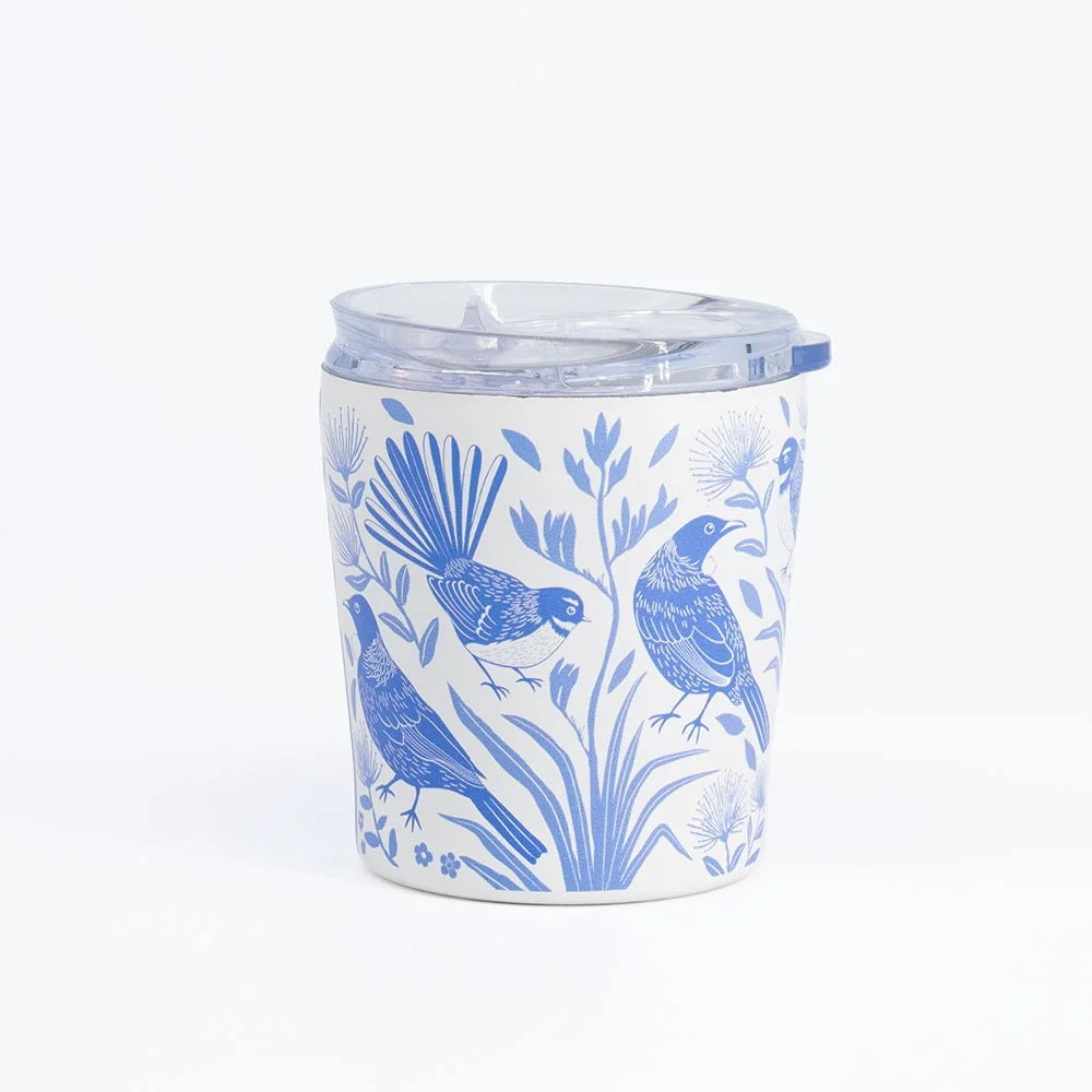 100% NZ Birdsong Blues Insulated Coffee Cup – Small 240 ml
