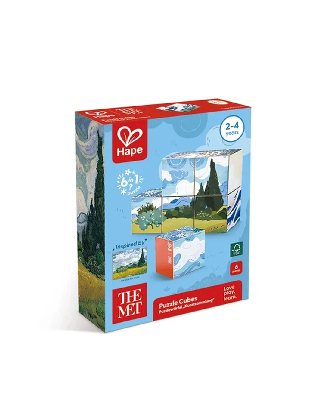 Hape x The Met 6-in-1 Wooden Art Puzzle Cubes Wooden & Pegged Puzzles