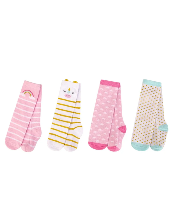 Hudson Baby 4pc High Sock Set 0-6 Pink