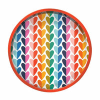 Kate Rhees Hearts round deepwell tin tray with multicoloured heart pattern