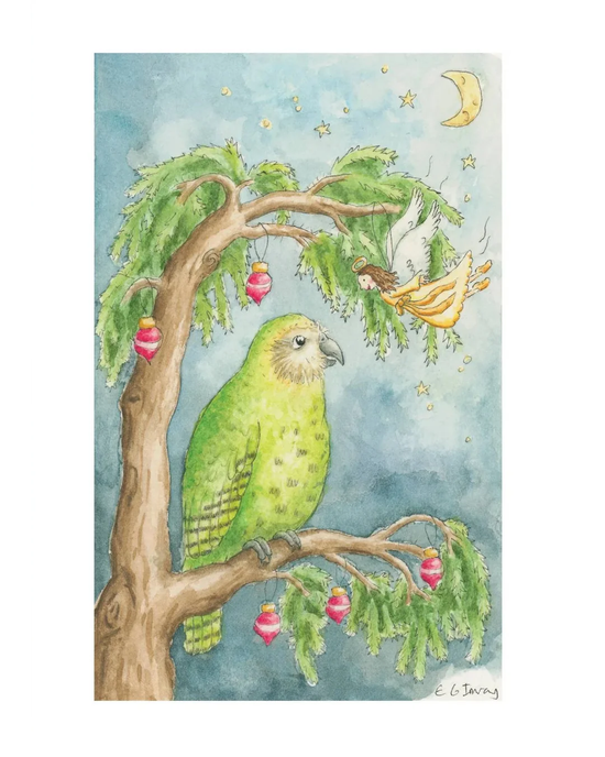 Kakapo On Decorated Tree - Christmas Card