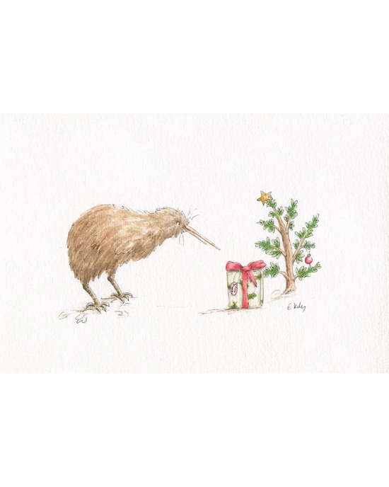 Kiwi With Present - Christmas Card