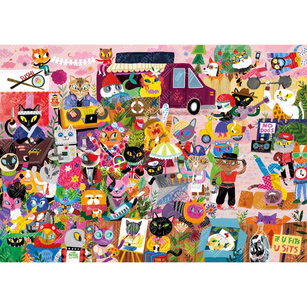 Magnolia Cat Crowd Lauren Lowen Special Edition 1000pc Jigsaw Puzzle