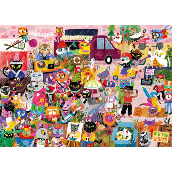 Magnolia Cat Crowd Lauren Lowen Special Edition 1000pc Jigsaw Puzzle