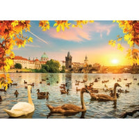 Magnolia Swans Near Charles Bridge 1000pc Jigsaw Puzzle