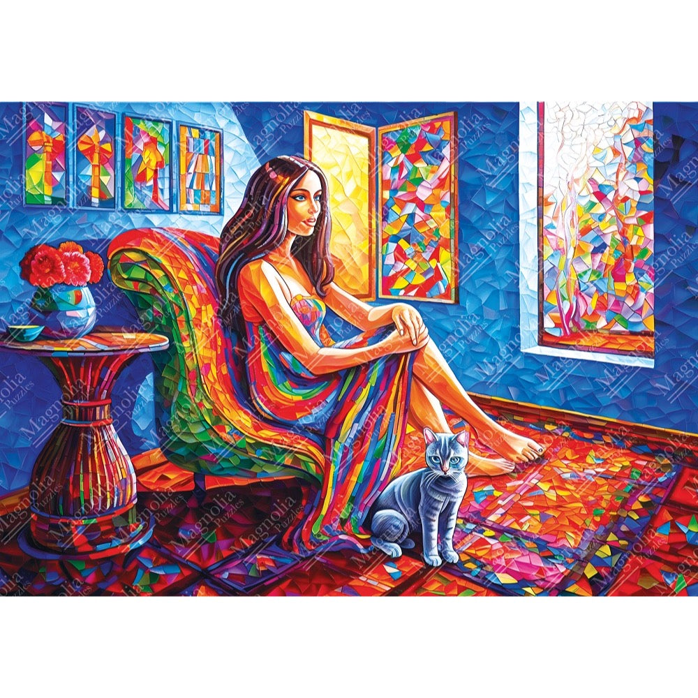 Magnolia Woman with Cat Elif Hurdogan Special Edition 1000pc Jigsaw Puzzle