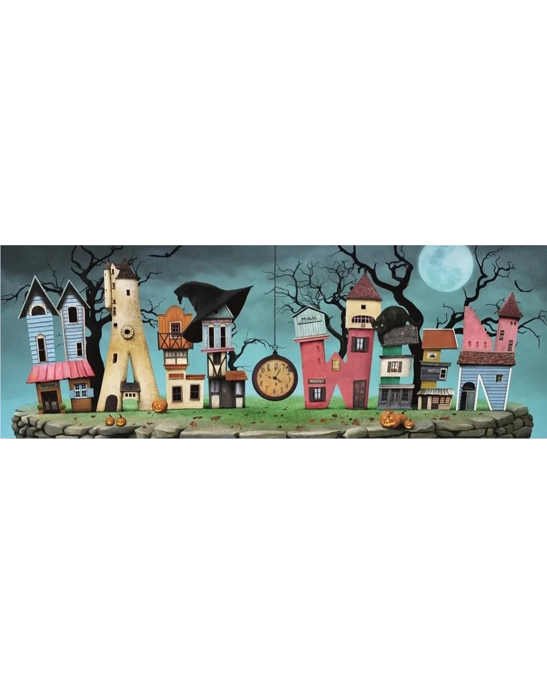 Magnolia Halloween Town Panoramic 1000pc Jigsaw Puzzle Adult Jigsaws