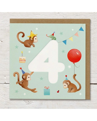 Monkey Party - 4th Birthday Card Birthday Cards