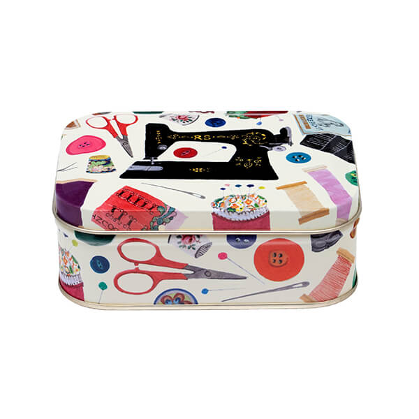 Elite Tins Needles & Thread small rectangular tin with sewing machine and sewing notions