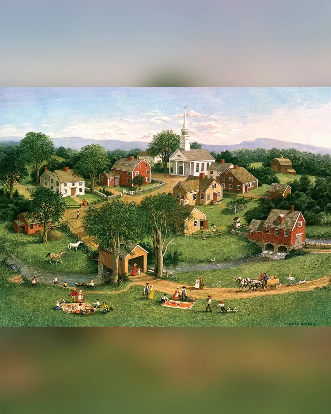 Cobble Hill Picnic by the Bridge 1000-Piece Jigsaw Puzzle-2