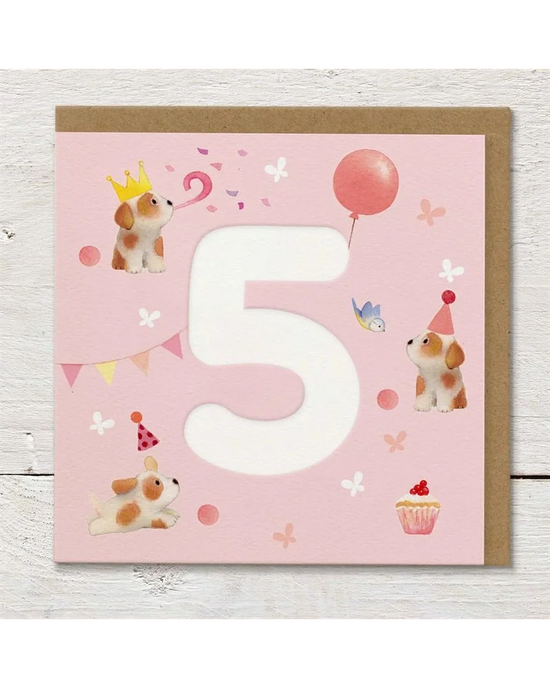 Puppies & Balloons - 5th Birthday Card