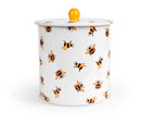Emma Bridgewater Bumblebee biscuit barrel with yellow and black bees and yellow lid knob