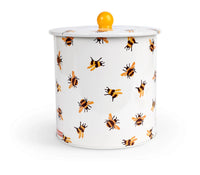 Emma Bridgewater Bumblebee biscuit barrel with yellow and black bees and yellow lid knob