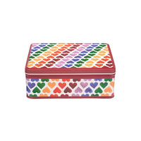 Emma Bridgewater Rainbow Hearts deep rectangular storage tin with multicoloured hearts