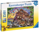 Ravensburger Boarding the Ark 150-piece jigsaw puzzle box with ark, rainbow and gathered animals