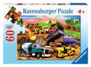 Ravensburger Construction Crowd 60-piece puzzle box with trucks, loaders and earthmoving machinery