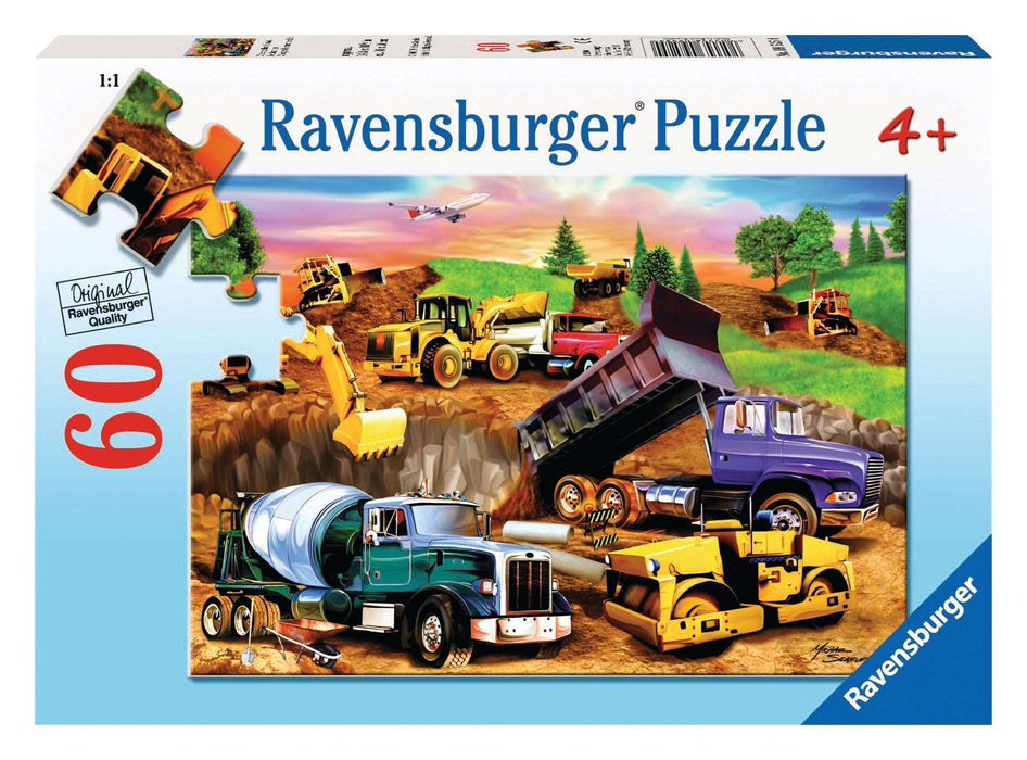 Ravensburger Construction Crowd 60-piece puzzle box with trucks, loaders and earthmoving machinery