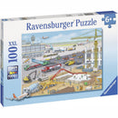 Ravensburger Airport Construction Site 100-piece puzzle box with aircraft, cranes and construction vehicles