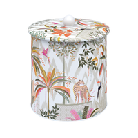 Sara Miller London Palm Garden cylindrical biscuit barrel with tropical birds and palms