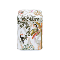 Sara Miller London Palm Garden 100 g square tin with tropical foliage and birds
