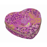 Sara Miller London Haveli Garden mauve songbird heart-shaped tin with gold accents