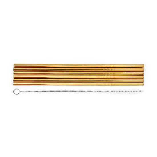 Legami - Set of 6 Stainless Steel Straws - Standard Size - Gold Colour