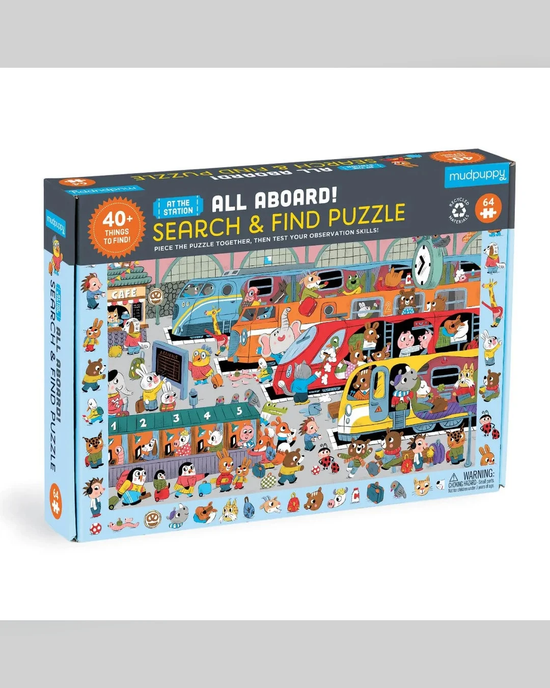 Mudpuppy Search & Find All Aboard! Train Station 64-Piece Puzzle