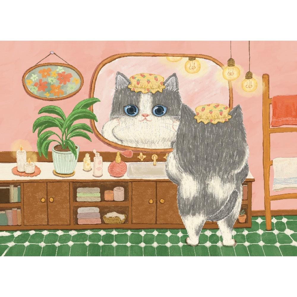 The Puzzle Collab Cat in The Bathroom 99 Piece Micro Puzzle