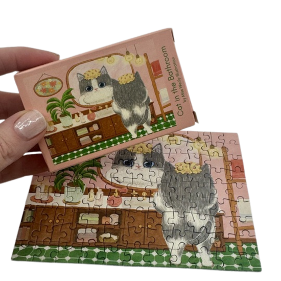 The Puzzle Collab Cat in The Bathroom 99 Piece Micro Puzzle