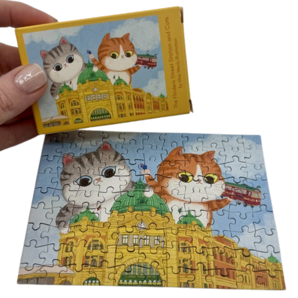 The Puzzle Collab The Flinders Street Station and Cats 99 Piece Micro Puzzle