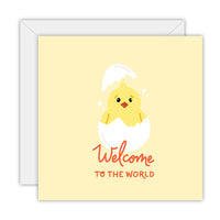 To The Moon & Back Prints Welcome Baby Chick new baby card with yellow chick