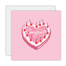 To The Moon & Back Prints Congrats greeting card with pink heart-shaped cake