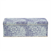 William Morris Marigold long deep rectangular tin with blue and green floral pattern