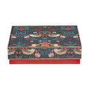 William Morris Strawberry Thief dark green rectangular tin with birds and strawberries