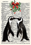 The Christmas Penguin Lovers card with two penguins, red bow and greenery