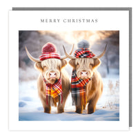 Two Highland Cows Christmas Card