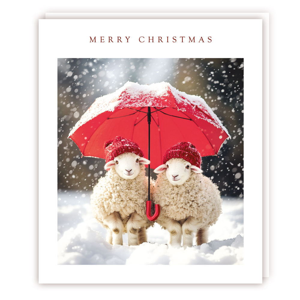Two Sheep and an Umbrella Christmas Card