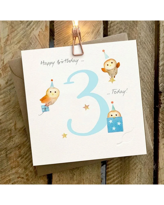 You're 3 Today Blue - 3rd Birthday Card