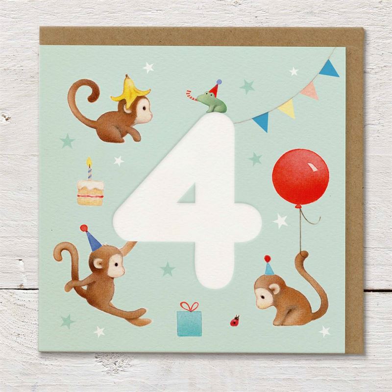 Monkey Party - 4th Birthday Card