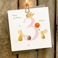 You're 3 Today Pink - 3rd Birthday Card