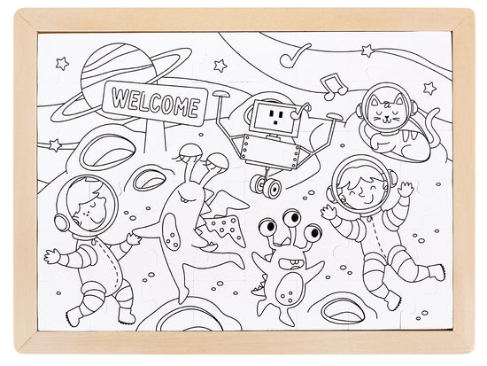Hape Double Sided Colour Puzzle 48c Space Friends