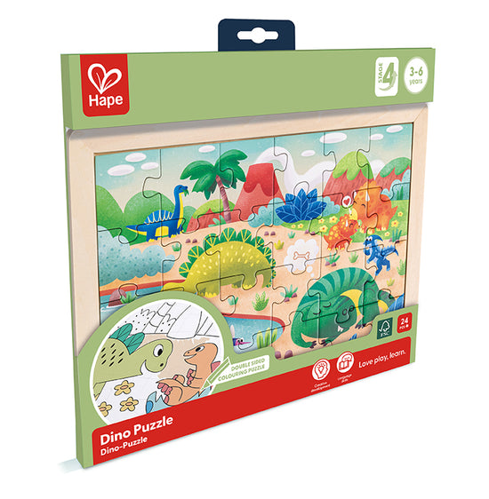 Hape Double Sided Colour Puzzle 24pc Dinosaurs
