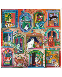 eeBoo 1000pc Puzzle: Cats in Windows Adult Jigsaws