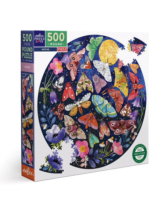 eeBoo Moths 500-Piece Round Jigsaw Puzzle