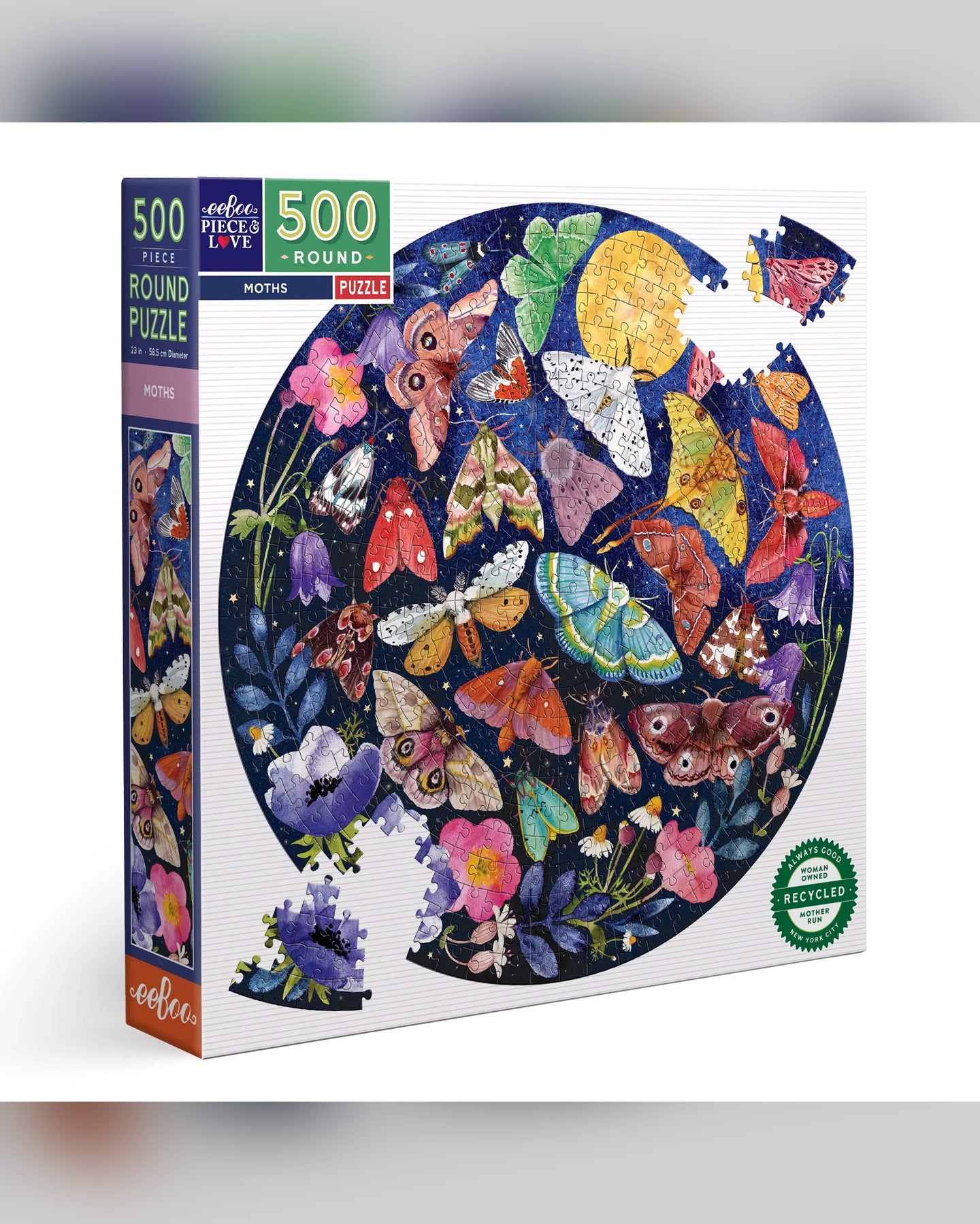eeBoo Moths 500-Piece Round Jigsaw Puzzle