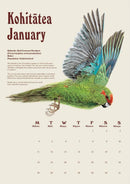 Erin Forsyth January 2027 page with a green parakeet and bilingual month heading